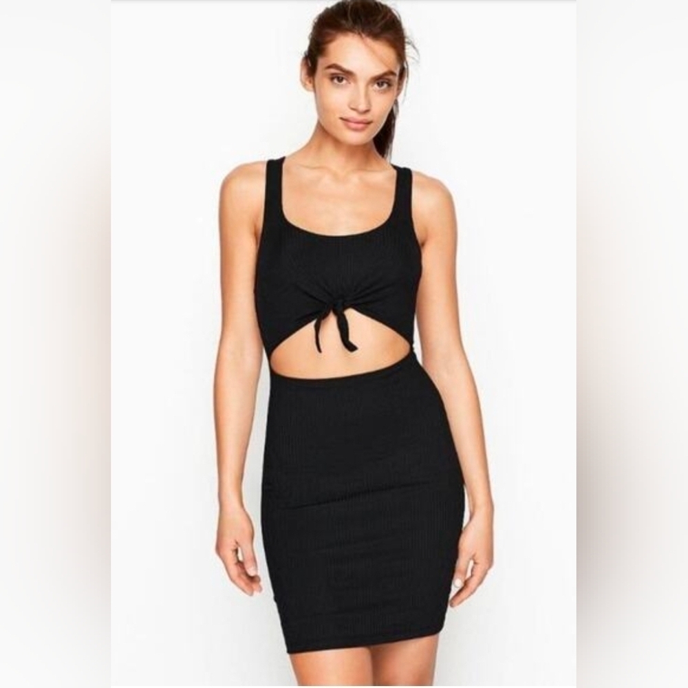 Victoria's Secret Women's Black Keyhole Tied Razorback Cut Out Knot Tank Dress S